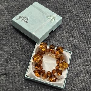 Faceted Amber Coloured Chunky Elastic Costume Bracelet